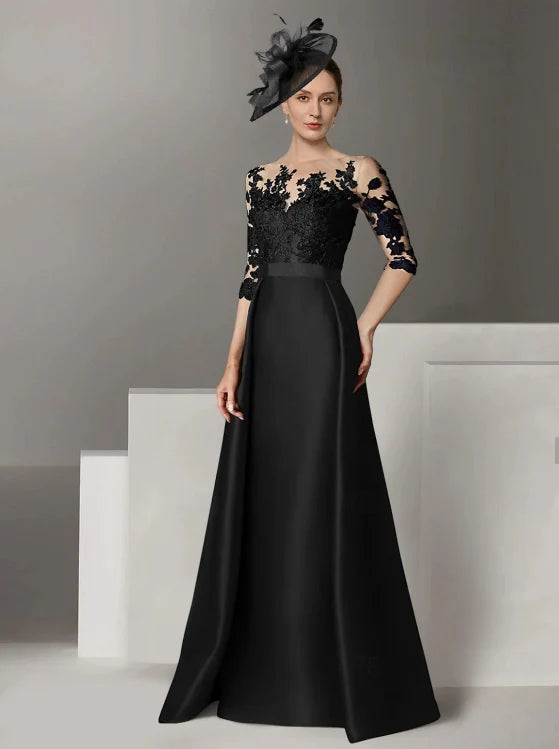 Luolandi Elegant A-Line Mother of the Bride Dress Chic Wedding Guest Dress with Sleeves Evening Gown with Appliques