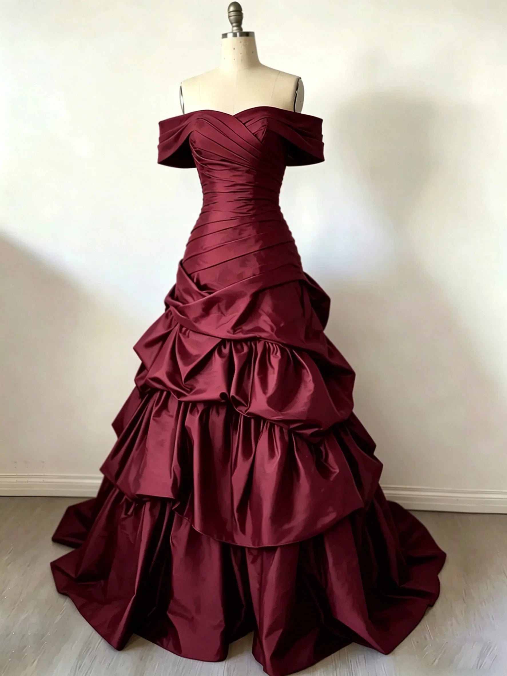 Luolandi Elegant A-Line Off Shoulder Satin Lace Up Back Long Formal Prom Dress Charming Evening Party Dress