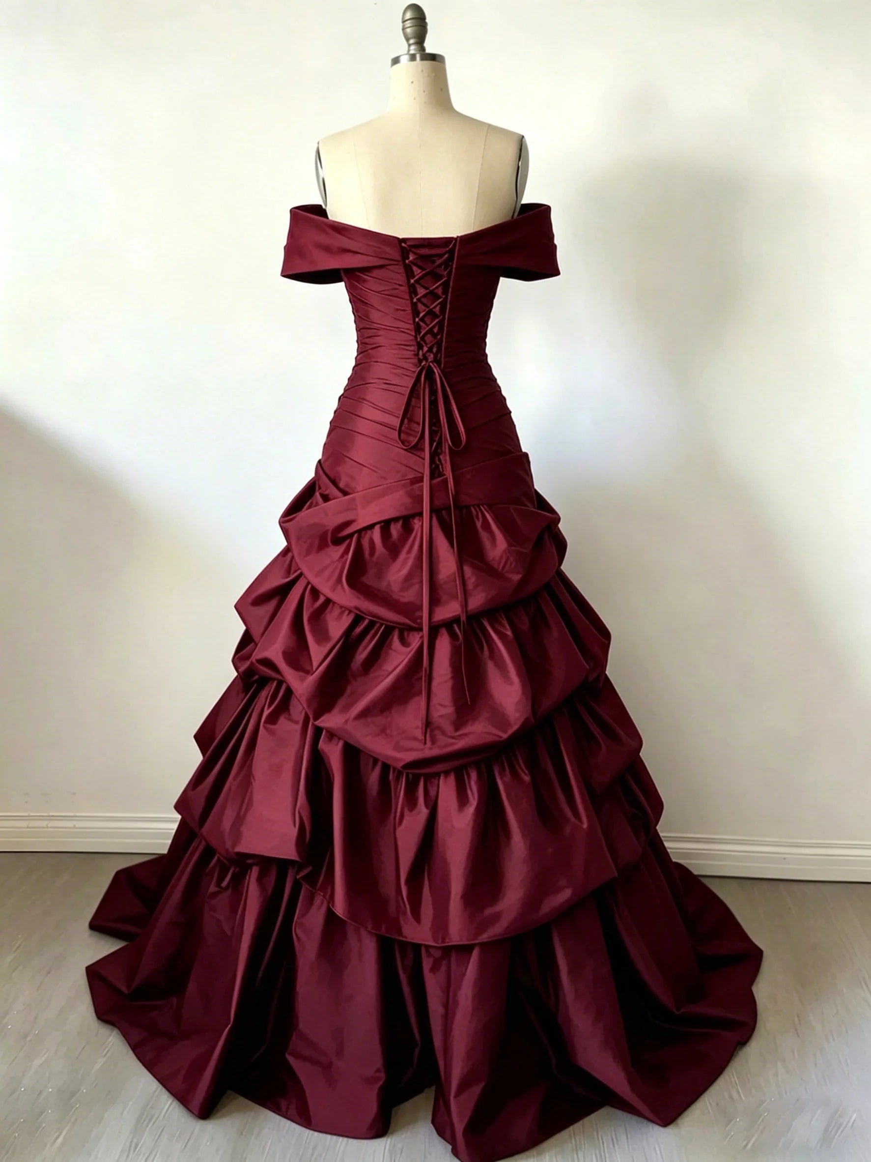 Luolandi Elegant A-Line Off Shoulder Satin Lace Up Back Long Formal Prom Dress Charming Evening Party Dress