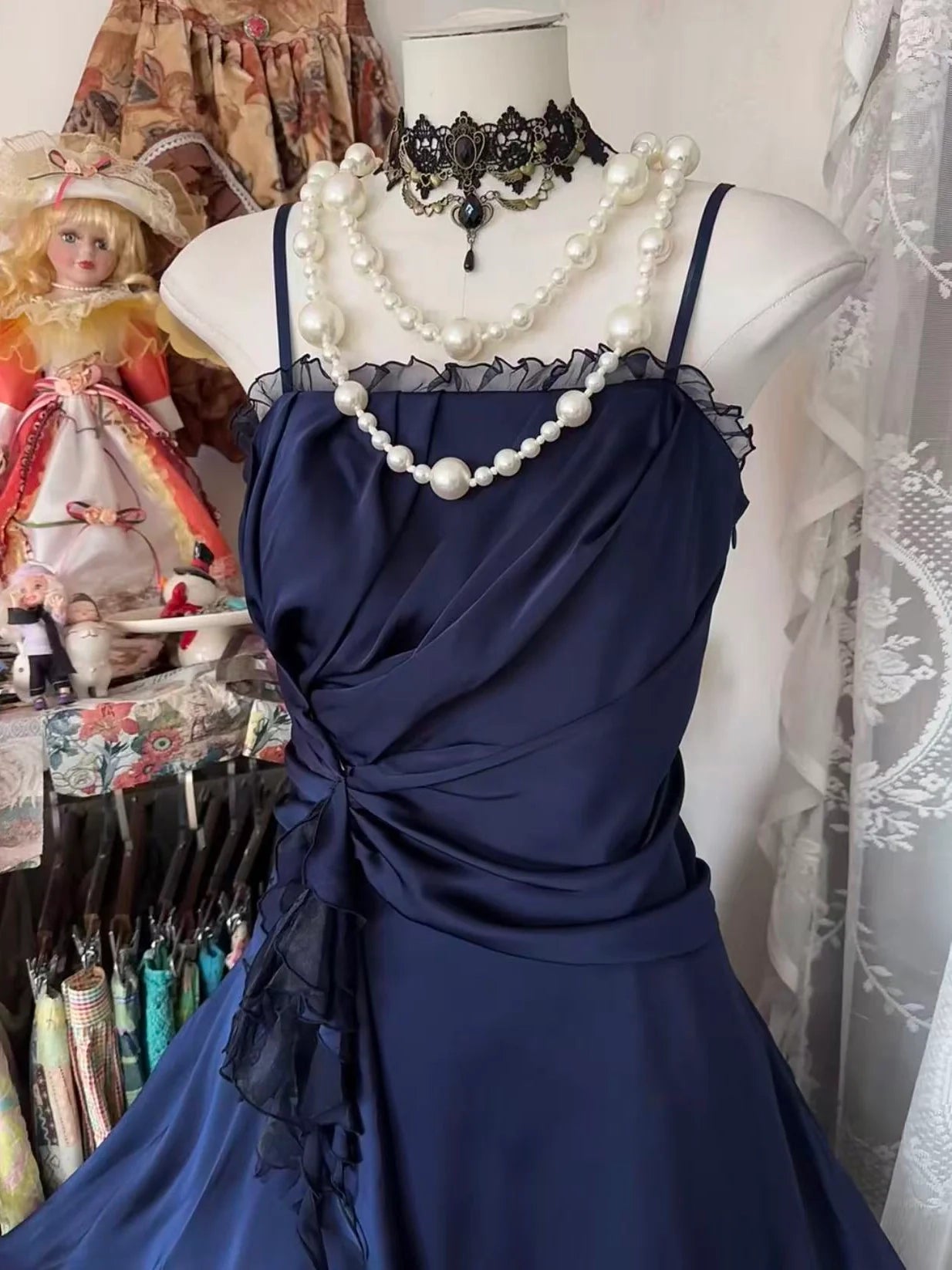 Luolandi Elegant A-Line Spaghetti Straps Sleeveless Ruched Layered Blue Cocktail Homecoming Dress