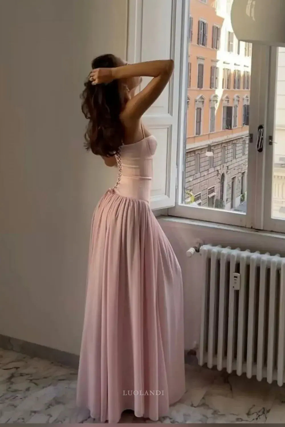 Luolandi Elegant A-Line Sweetheart Long Prom Dress Lovely Party Dress Lace Up Charming Evening Gown