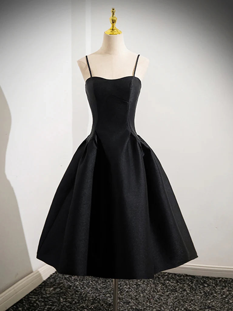 Luolandi Elegant A-line Black Spaghetti Straps Sleeveless Homecoming Dress Cute Formal Prom Dress