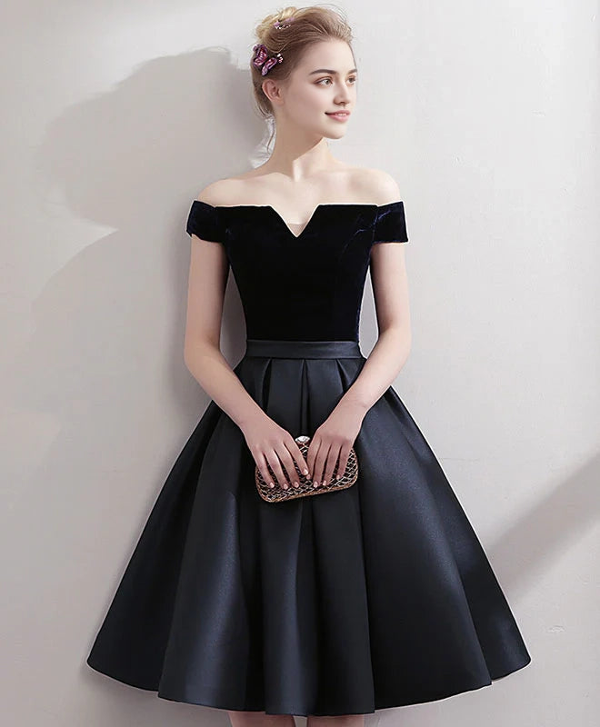 Luolandi Elegant A-line Off the Shoulder Black Homecoming Dress Classy Formal Prom Dress