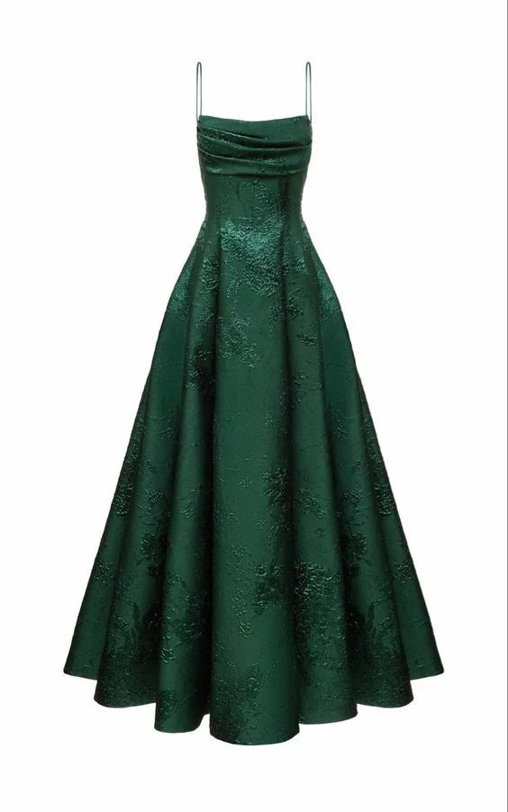 Luolandi Elegant A-line Spaghetti Straps Green Long Prom Dresses Charming Evening Party Dress