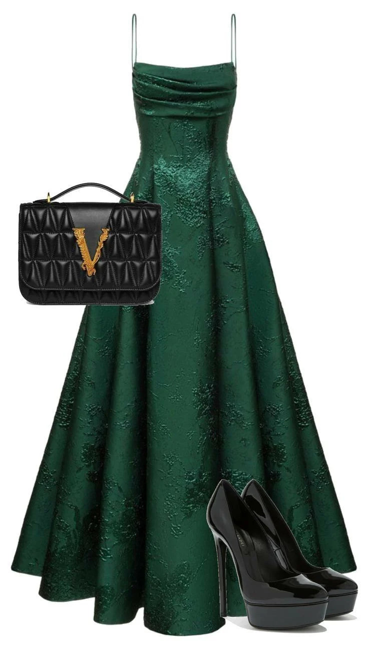 Luolandi Elegant A-line Spaghetti Straps Green Long Prom Dresses Charming Evening Party Dress