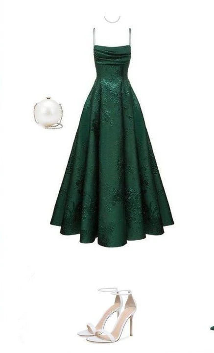 Luolandi Elegant A-line Spaghetti Straps Green Long Prom Dresses Charming Evening Party Dress