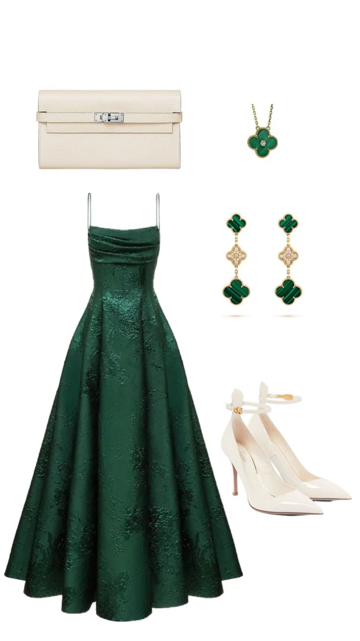 Luolandi Elegant A-line Spaghetti Straps Green Long Prom Dresses Charming Evening Party Dress