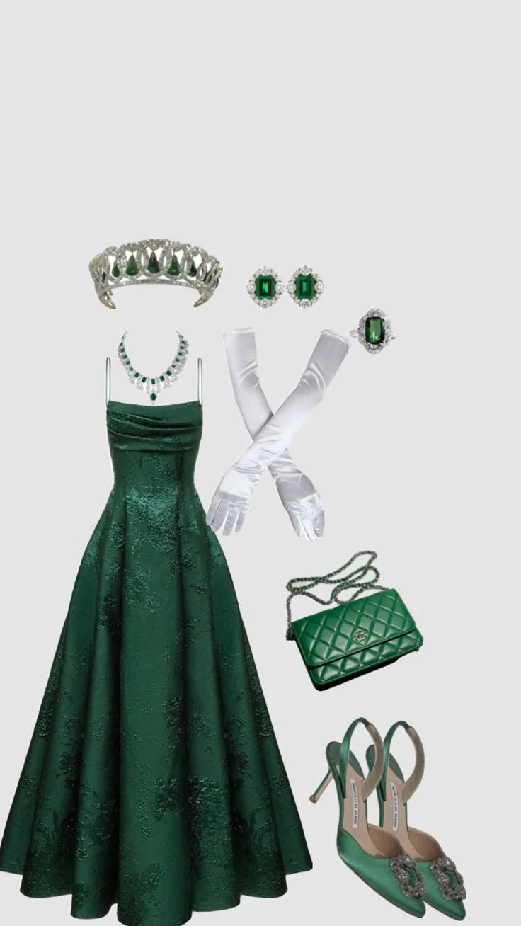 Luolandi Elegant A-line Spaghetti Straps Green Long Prom Dresses Charming Evening Party Dress