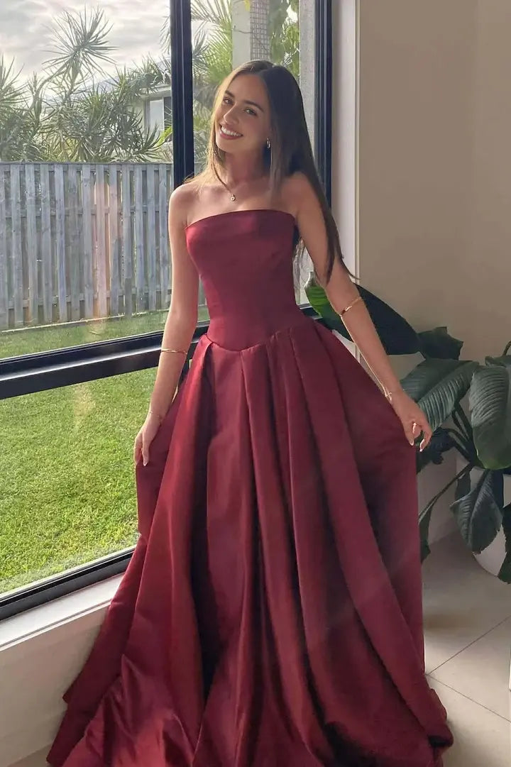 Luolandi Elegant A-line Strapless Long Formal Prom Dress Classy Sleeveless Evening Party Dress