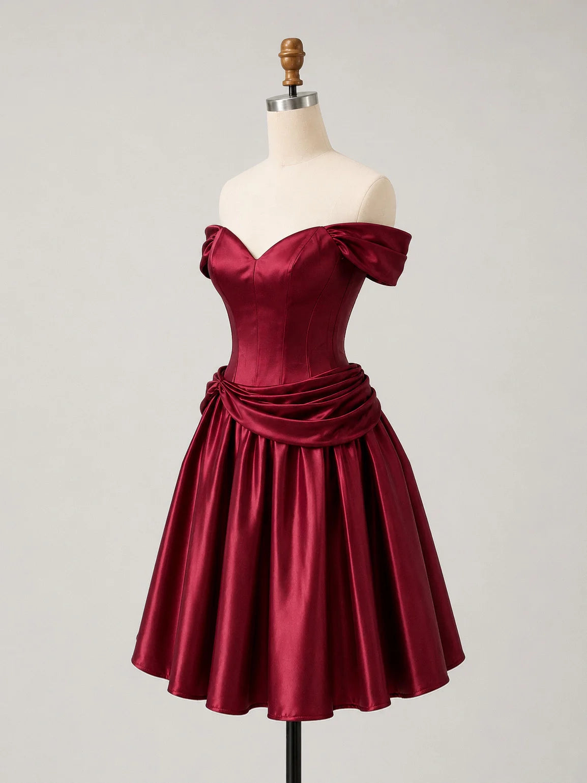 Luolandi Elegant A-line Sweetheart Off Shoulder Satin Homecoming Dress Classy Formal Prom Dress