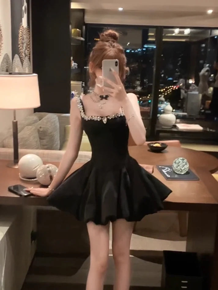 Luolandi Elegant A Line Beaded Sleeveless Black Short Homecoming Dress Chic Mini Party Prom Dress