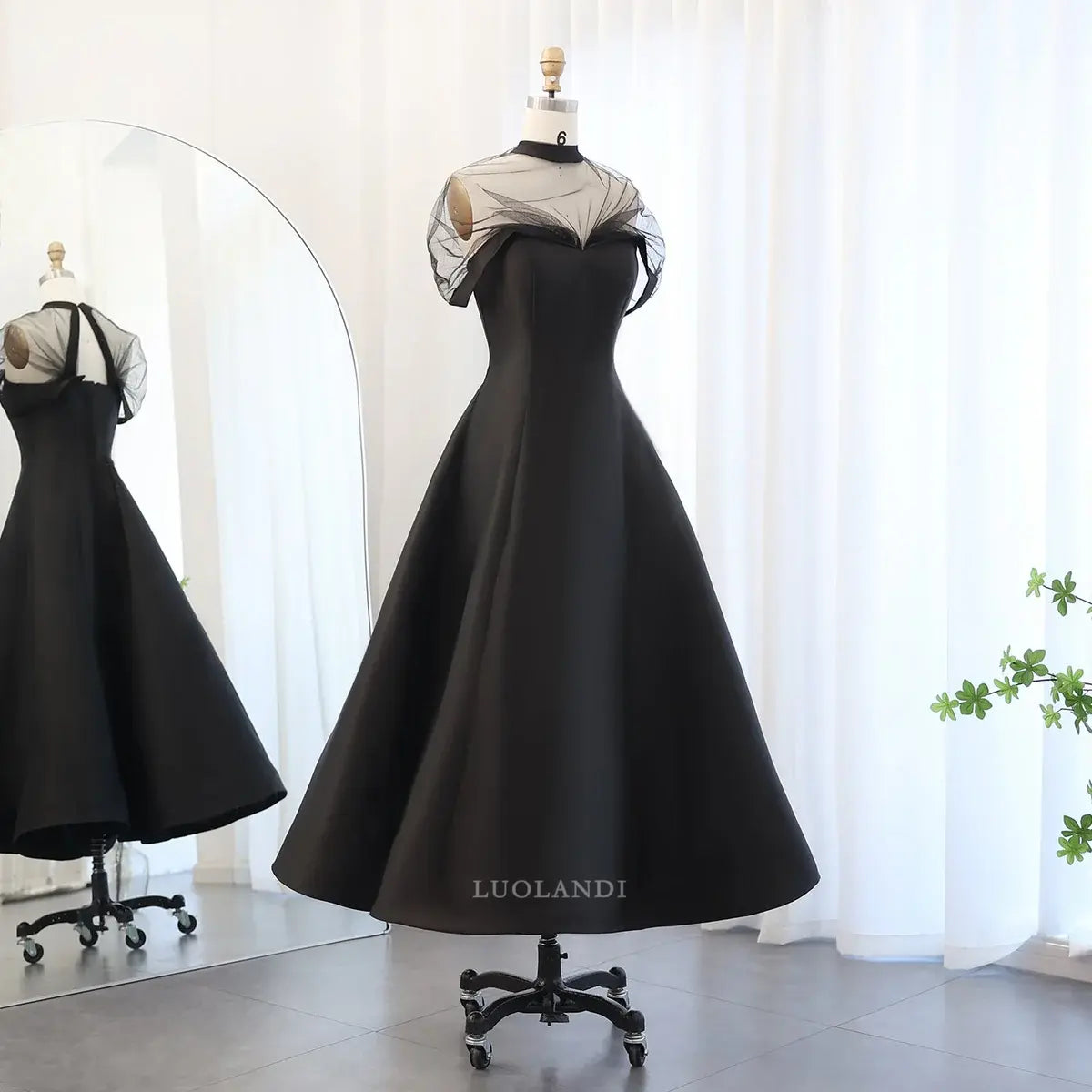 Luolandi Elegant A Line Formal Prom Dress Simple Evening Party Gown Black Charming Wedding Guest Dress