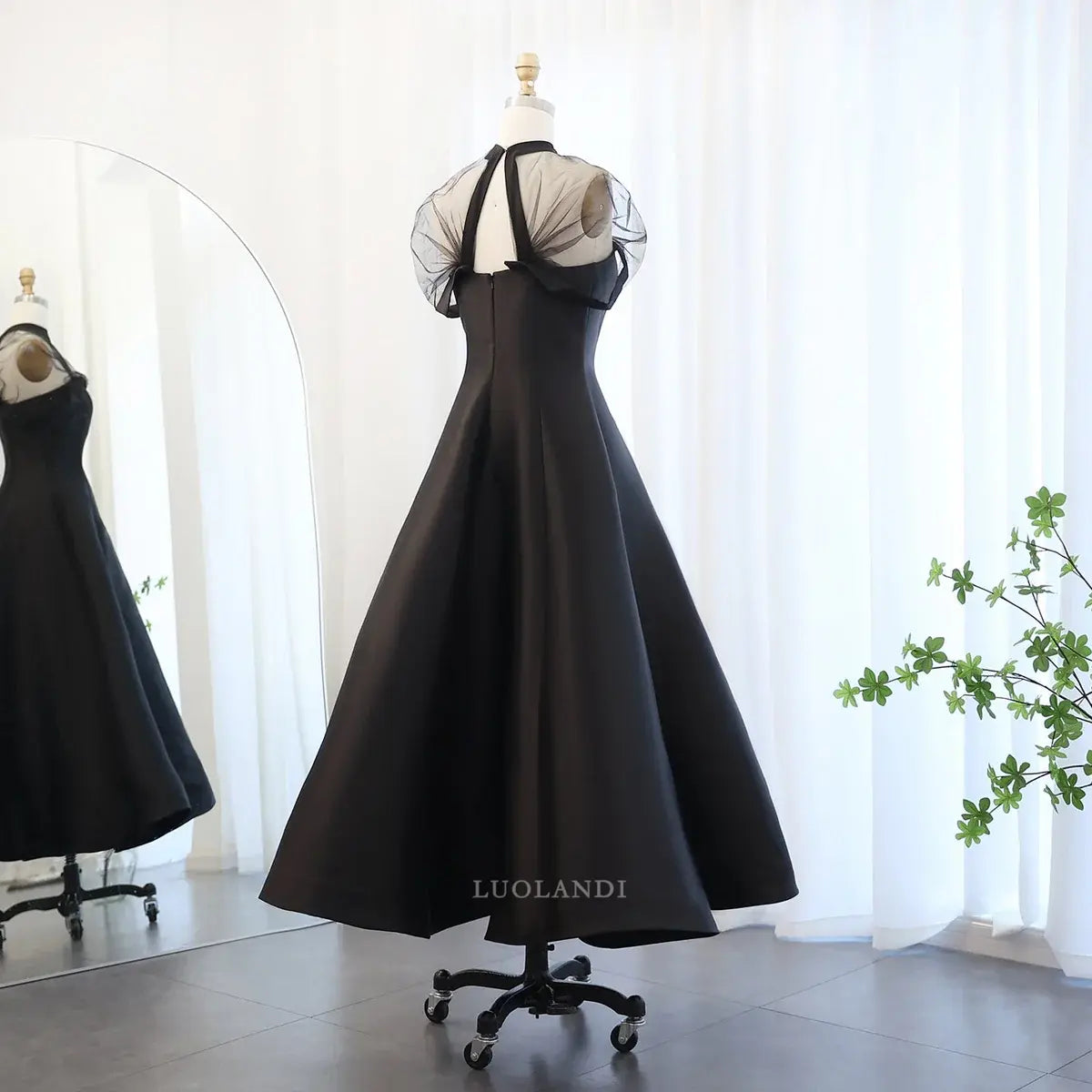 Luolandi Elegant A Line Formal Prom Dress Simple Evening Party Gown Black Charming Wedding Guest Dress