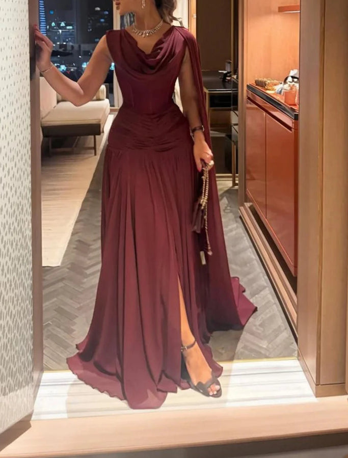 Luolandi Elegant A Line Ruched Long Formal Prom Dress Romantic Party Evening Gowns for Women
