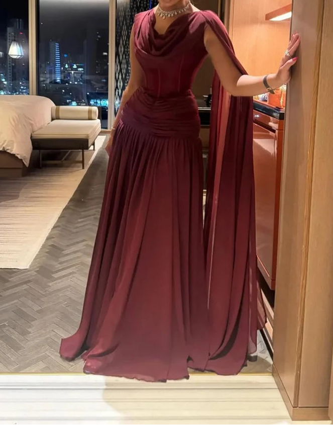 Luolandi Elegant A Line Ruched Long Formal Prom Dress Romantic Party Evening Gowns for Women