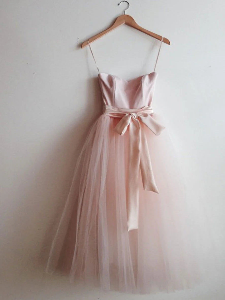 Luolandi Elegant A Line Sleeveless Satin Tulle Formal Prom Dress Simple Bridesmaid Dress