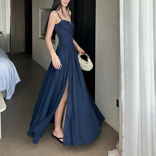Luolandi Elegant A Line Spaghetti Straps Sleeveless Wedding Guest Party Dress Modern Formal Evening Dress With Slit