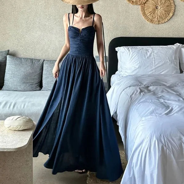 Luolandi Elegant A Line Spaghetti Straps Sleeveless Wedding Guest Party Dress Modern Formal Evening Dress With Slit