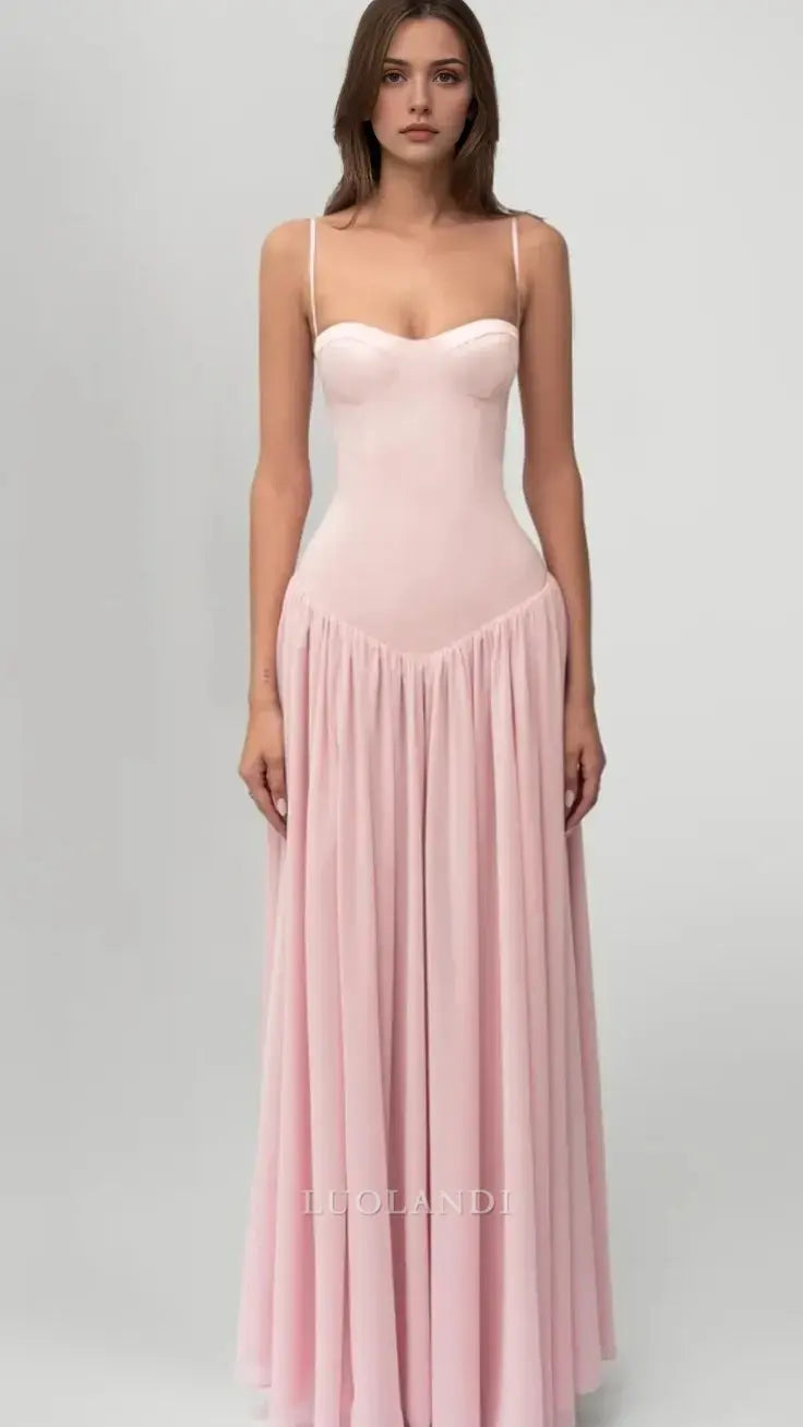 Luolandi Elegant A Line Spaghetti Straps Long Formal Prom Dress Lovely Party Evening Gown Sweet Graduation Dress