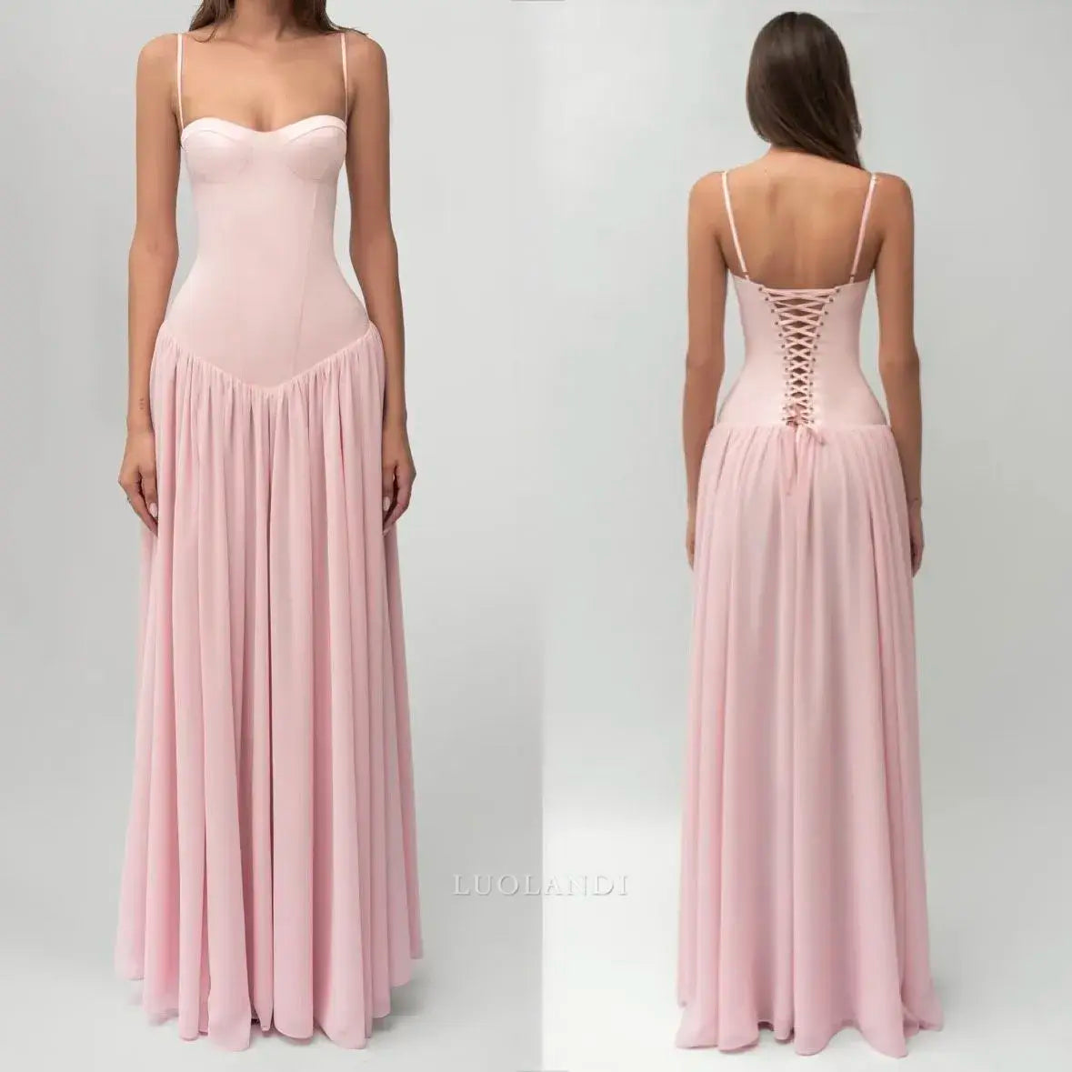 Luolandi Elegant A Line Spaghetti Straps Long Formal Prom Dress Lovely Party Evening Gown Sweet Graduation Dress