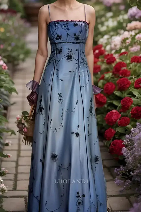 Luolandi Elegant A Line Spaghetti Straps Sleeveless Formal Prom Dress Charming Evening Gown Vintage Party Dress