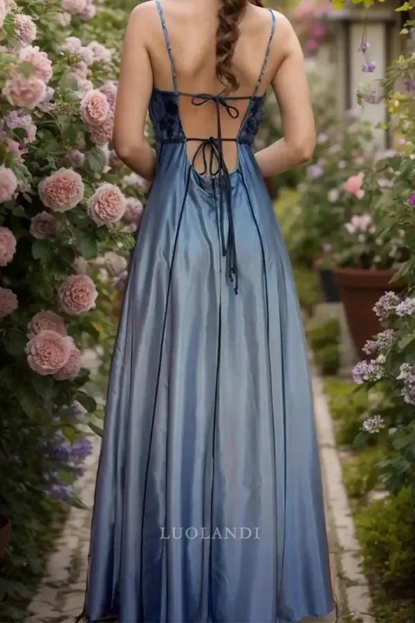 Luolandi Elegant A Line Spaghetti Straps Sleeveless Formal Prom Dress Charming Evening Gown Vintage Party Dress