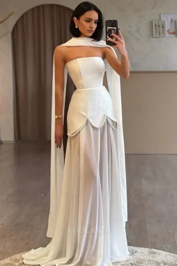 Luolandi Elegant A Line Strapless Long Formal Prom Dress Chic Sleeveless Party Evening Gowns Charming Wedding Dress