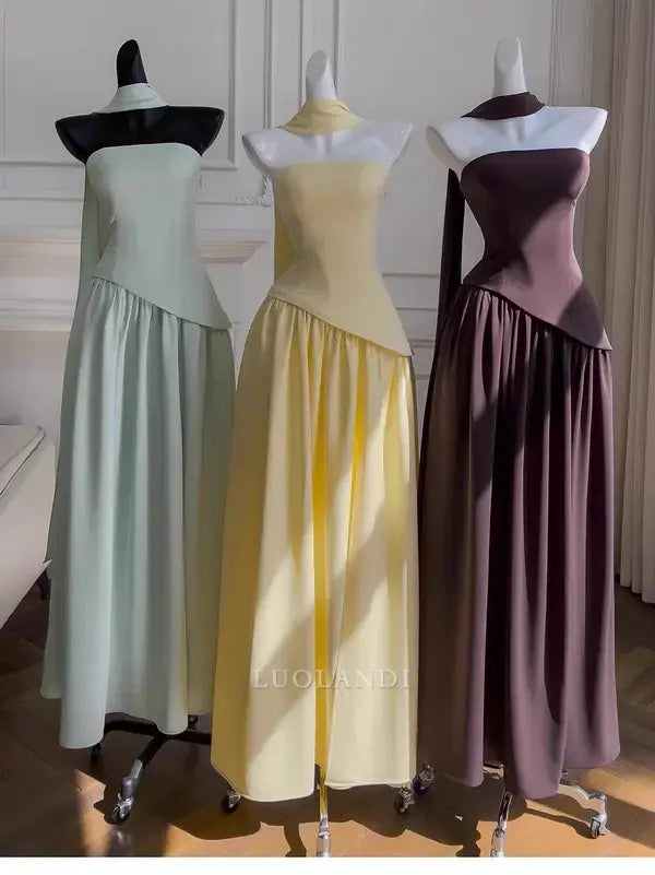 Luolandi Elegant A Line Strapless Long Formal Prom Dress Sleeveless Charming Party Evening Gowns Pretty Birthday Outfits Graduation Dress