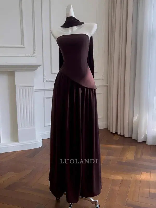 Luolandi Elegant A Line Strapless Long Formal Prom Dress Sleeveless Charming Party Evening Gowns Pretty Birthday Outfits Graduation Dress