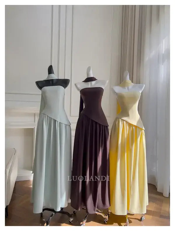 Luolandi Elegant A Line Strapless Long Formal Prom Dress Sleeveless Charming Party Evening Gowns Pretty Birthday Outfits Graduation Dress