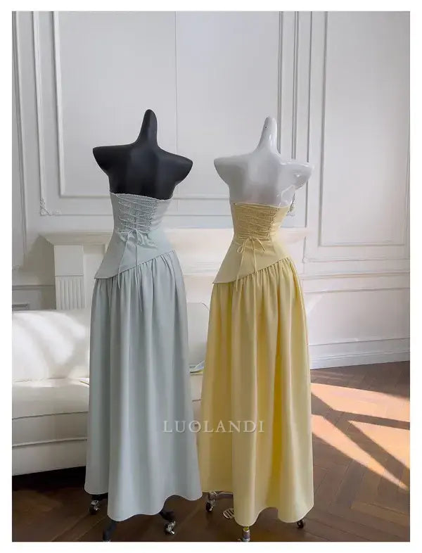 Luolandi Elegant A Line Strapless Long Formal Prom Dress Sleeveless Charming Party Evening Gowns Pretty Birthday Outfits Graduation Dress