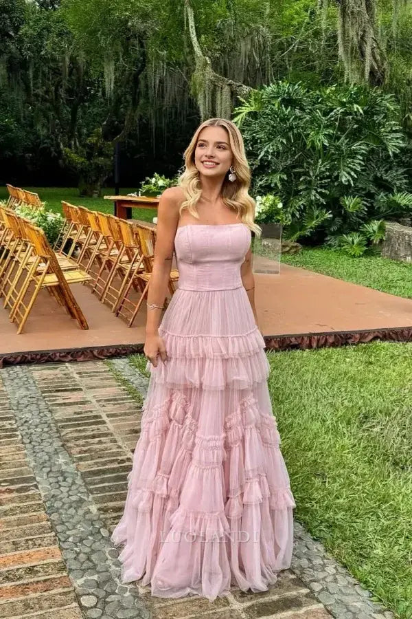 Luolandi Elegant A Line Strapless Long Formal Prom Dress Sweet Evening Party Gowns Charming Graduation Dress