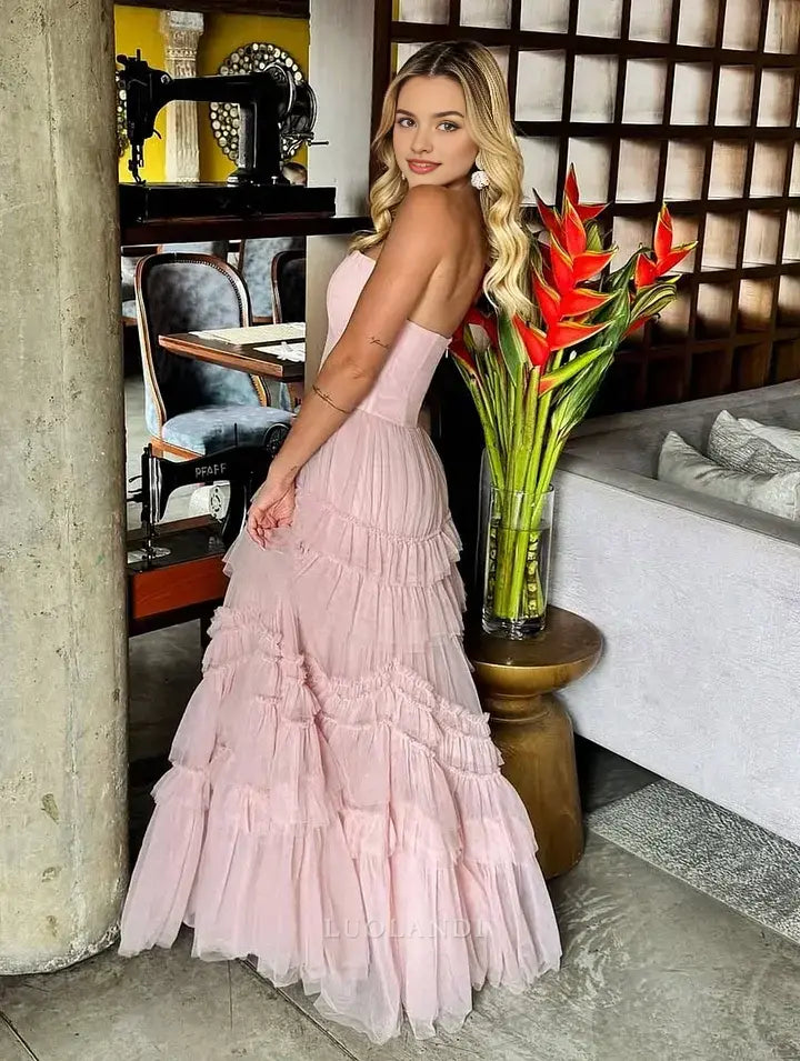 Luolandi Elegant A Line Strapless Long Formal Prom Dress Sweet Evening Party Gowns Charming Graduation Dress