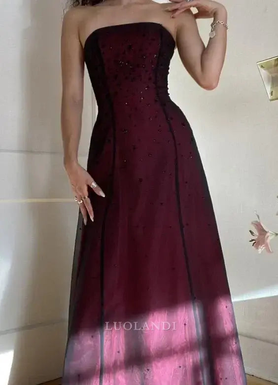 Luolandi Elegant A Line Strapless Sleeveless Long Formal Prom Dress Vintage Party Evening Gowns Chic Wedding Guest Dress