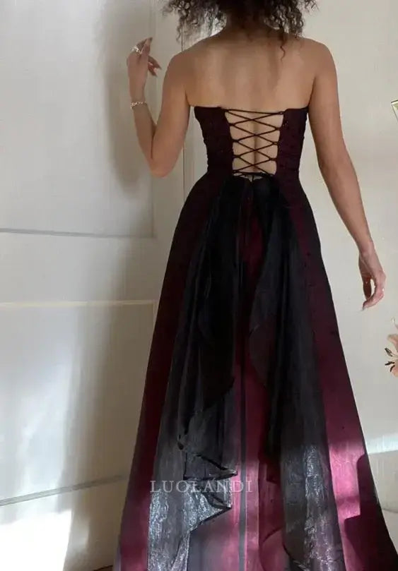 Luolandi Elegant A Line Strapless Sleeveless Long Formal Prom Dress Vintage Party Evening Gowns Chic Wedding Guest Dress