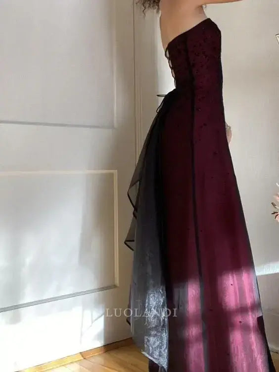 Luolandi Elegant A Line Strapless Sleeveless Long Formal Prom Dress Vintage Party Evening Gowns Chic Wedding Guest Dress