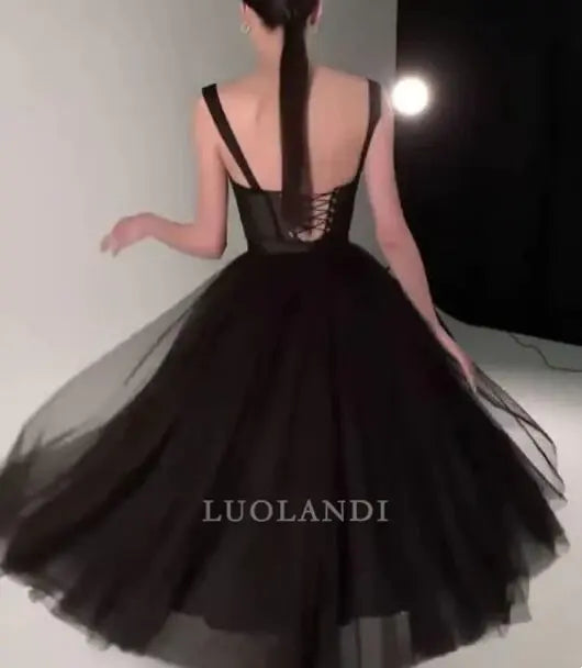 Luolandi Elegant A Line Sweetheart Sleeveless Evening Gown Black Formal Prom Dress Sexy Birthday Party Dress