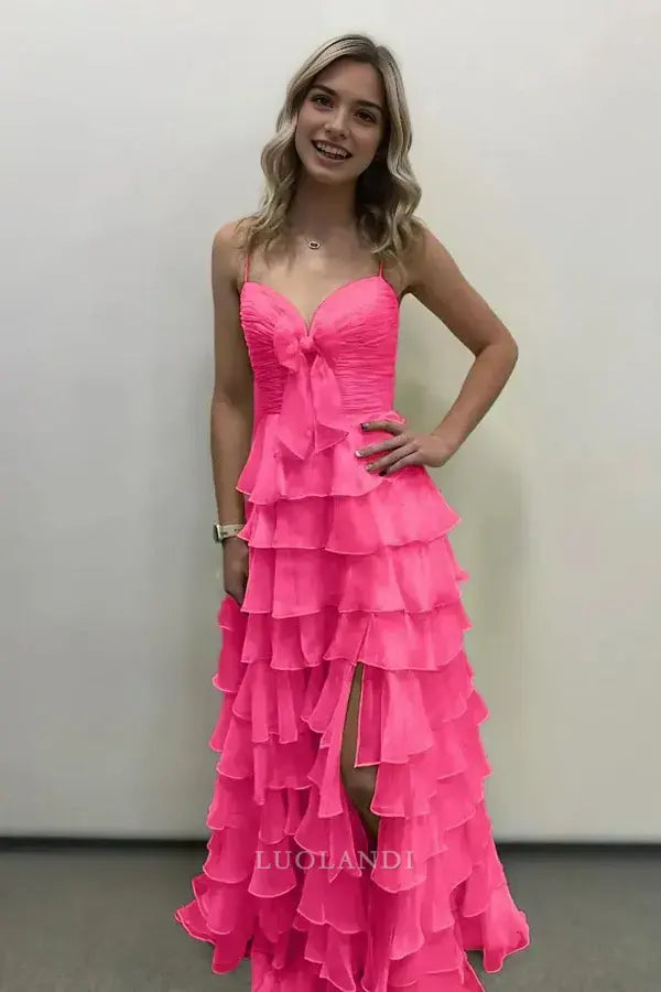 Luolandi Elegant A Line Sweetheart Sleeveless Layered Long Formal Prom Dress With Slit Charming Party Evening Gowns Sexy Graduation Dress