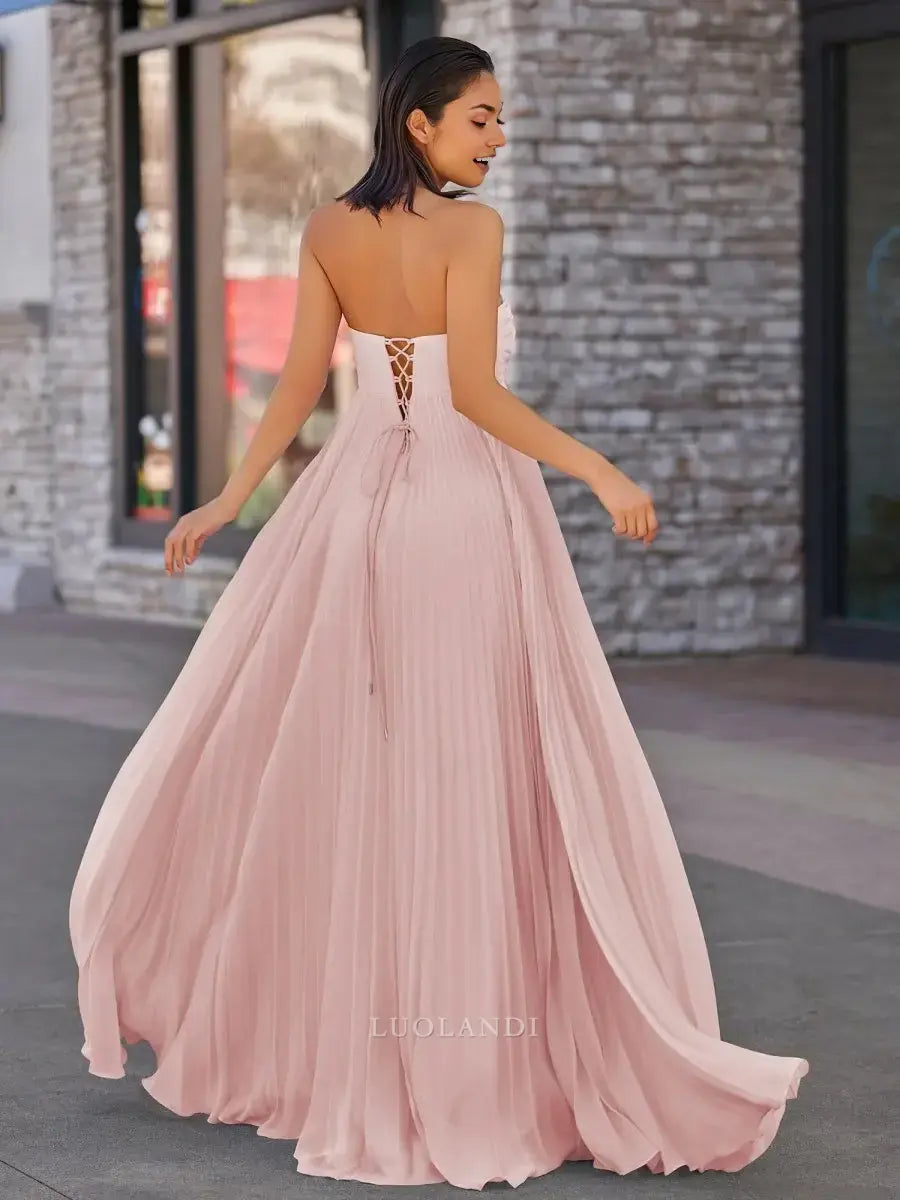 Luolandi Elegant A Line Sweetheart Strapless Chiffon Long Formal Prom Dress Charming Party Evening Gowns Sexy Graduation Dress