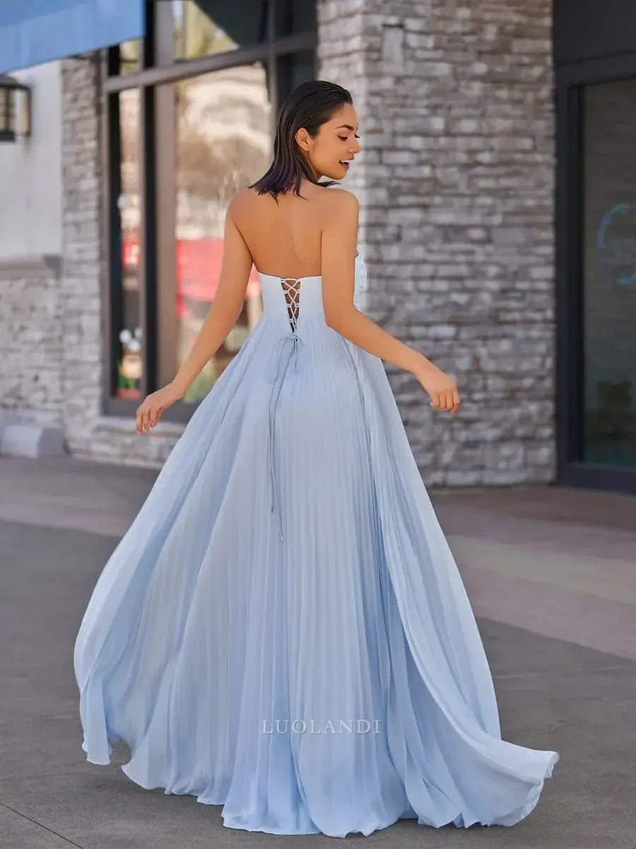 Luolandi Elegant A Line Sweetheart Strapless Chiffon Long Formal Prom Dress Charming Party Evening Gowns Sexy Graduation Dress