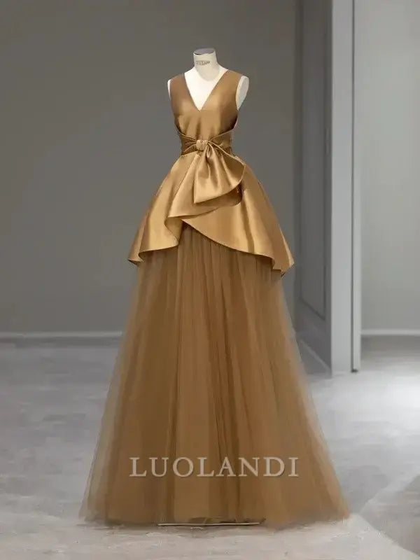 Luolandi Elegant A Line V Neck Sleeveless Formal Long Prom Dress Charming Evening Party Dress