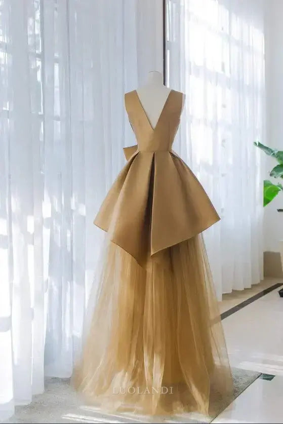 Luolandi Elegant A Line V Neck Sleeveless Formal Long Prom Dress Charming Evening Party Dress