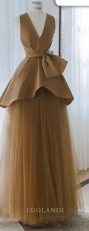 Luolandi Elegant A Line V Neck Sleeveless Formal Long Prom Dress Charming Evening Party Dress