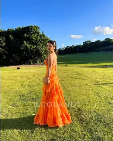 Luolandi Elegant A line V-neck Long Formal Prom Dress Pretty Party Evening Gown Charming Wedding Guest Dress