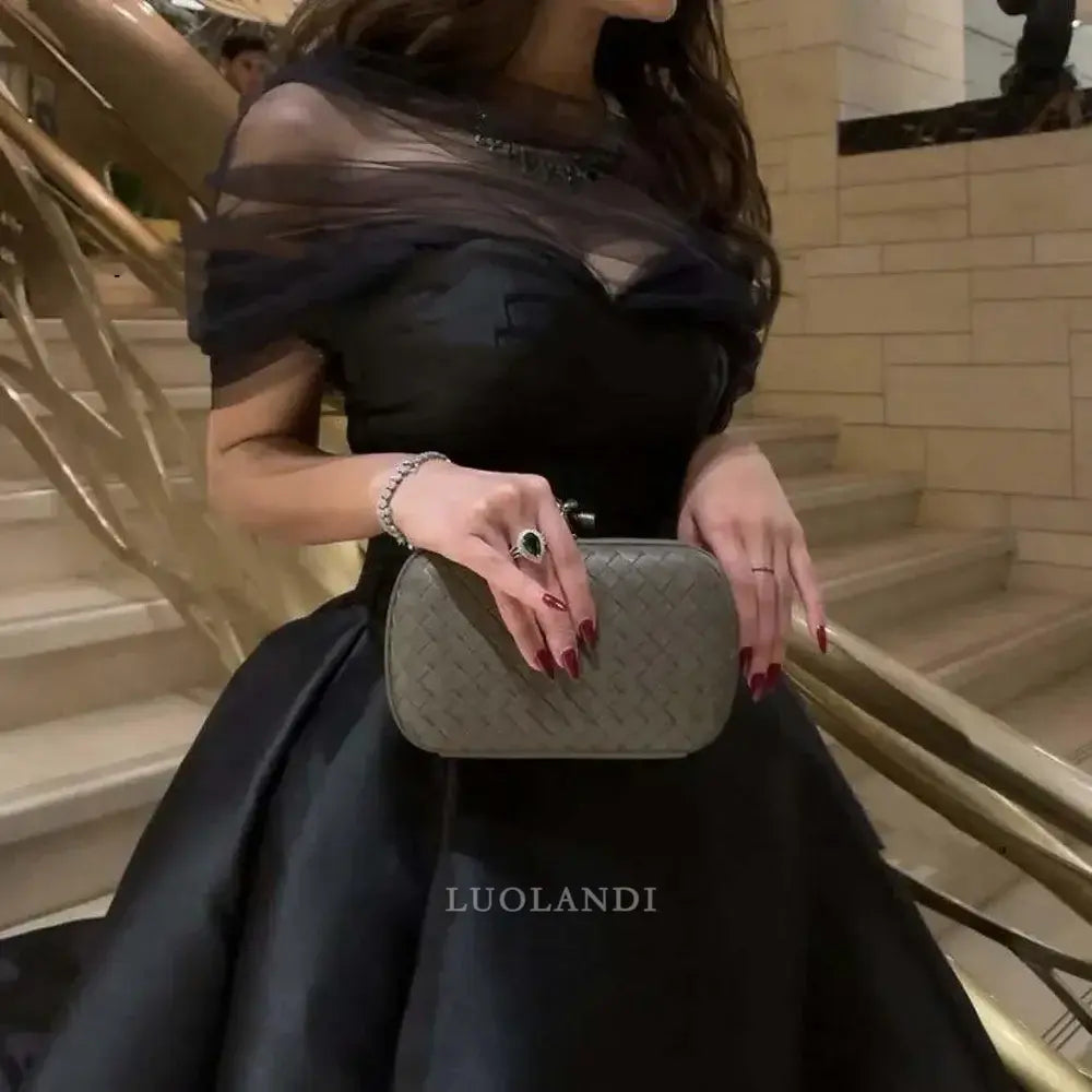 Luolandi Elegant Black A Line Formal Prom Dress Simple Evening Party Gown Charming Wedding Guest Dress
