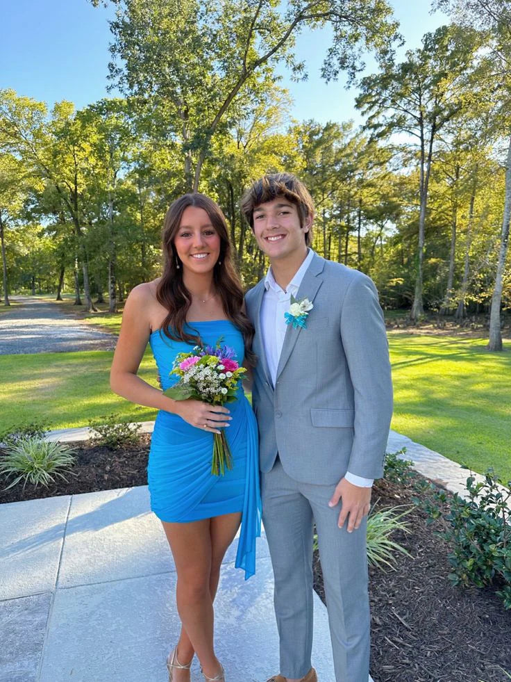 Luolandi Elegant Blue Sheath Short Party Dress Lovely Homecoming Dress Simple Formal Dress