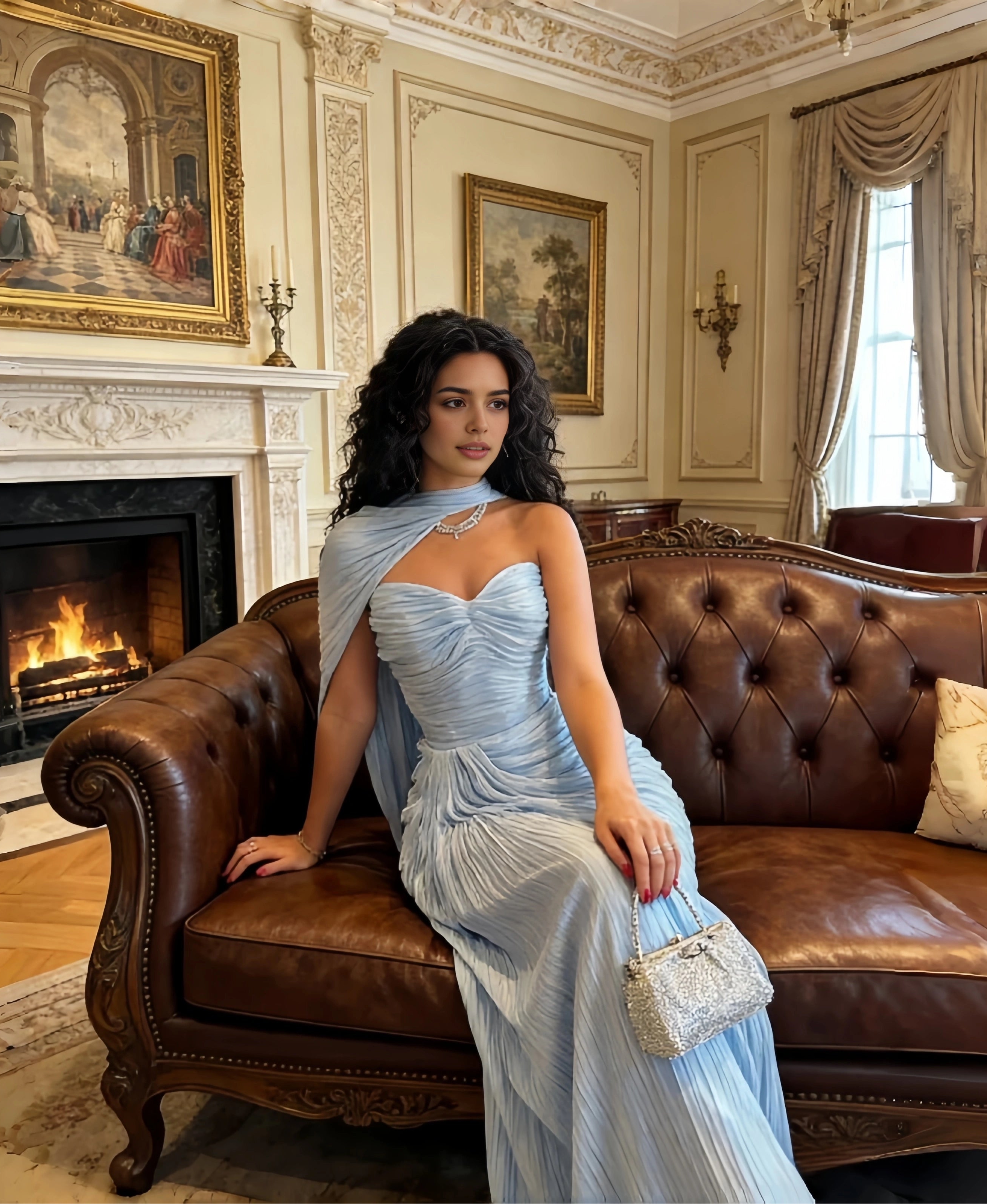 Luolandi Elegant Blue Strapless Mermaid Sleeveless Pleated Party Evening Gown Chic Long Prom Dress