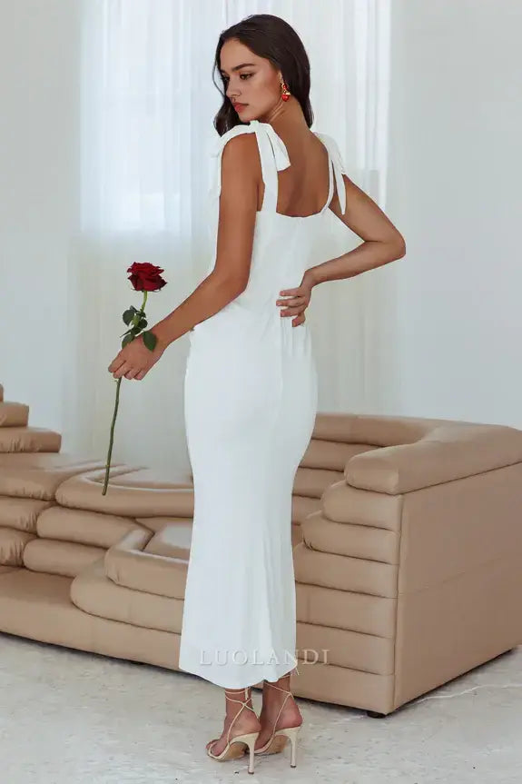 Luolandi Elegant Bodycon Sweetheart Sleeveless Evening Party Dress with Bow Straps Lovely Cocktail Dress