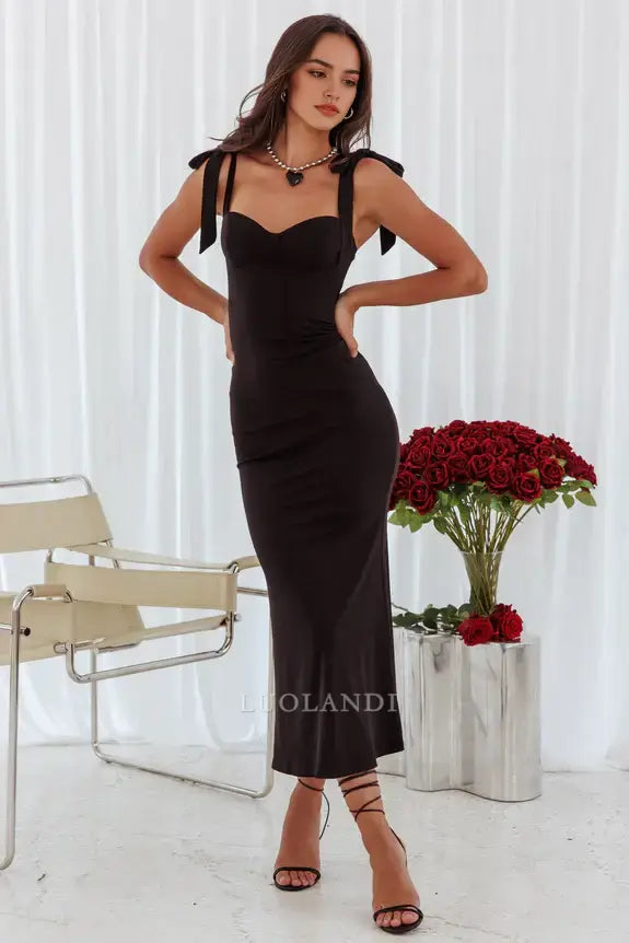 Luolandi Elegant Bodycon Sweetheart Sleeveless Evening Party Dress with Bow Straps Lovely Cocktail Dress
