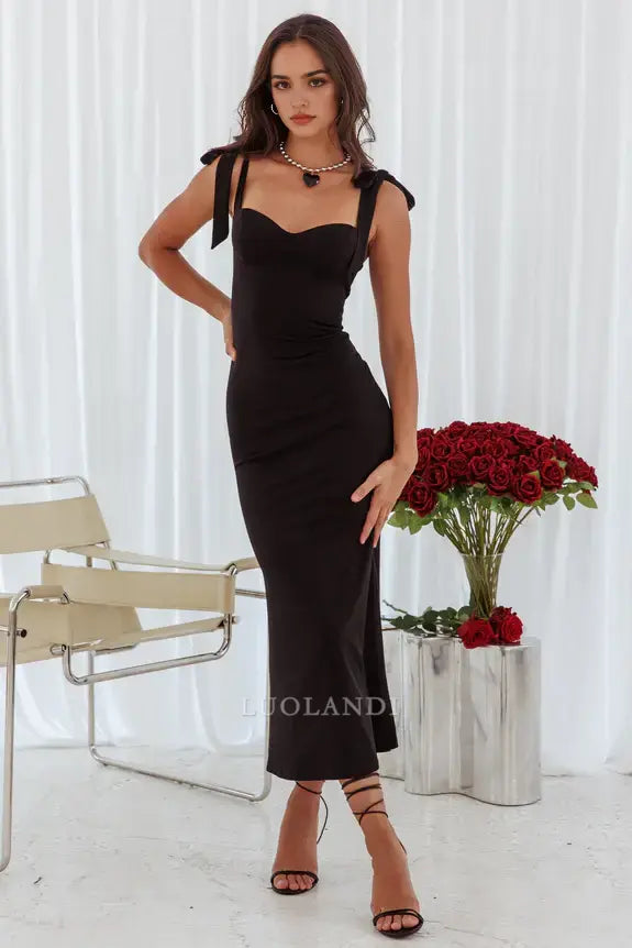 Luolandi Elegant Bodycon Sweetheart Sleeveless Evening Party Dress with Bow Straps Lovely Cocktail Dress